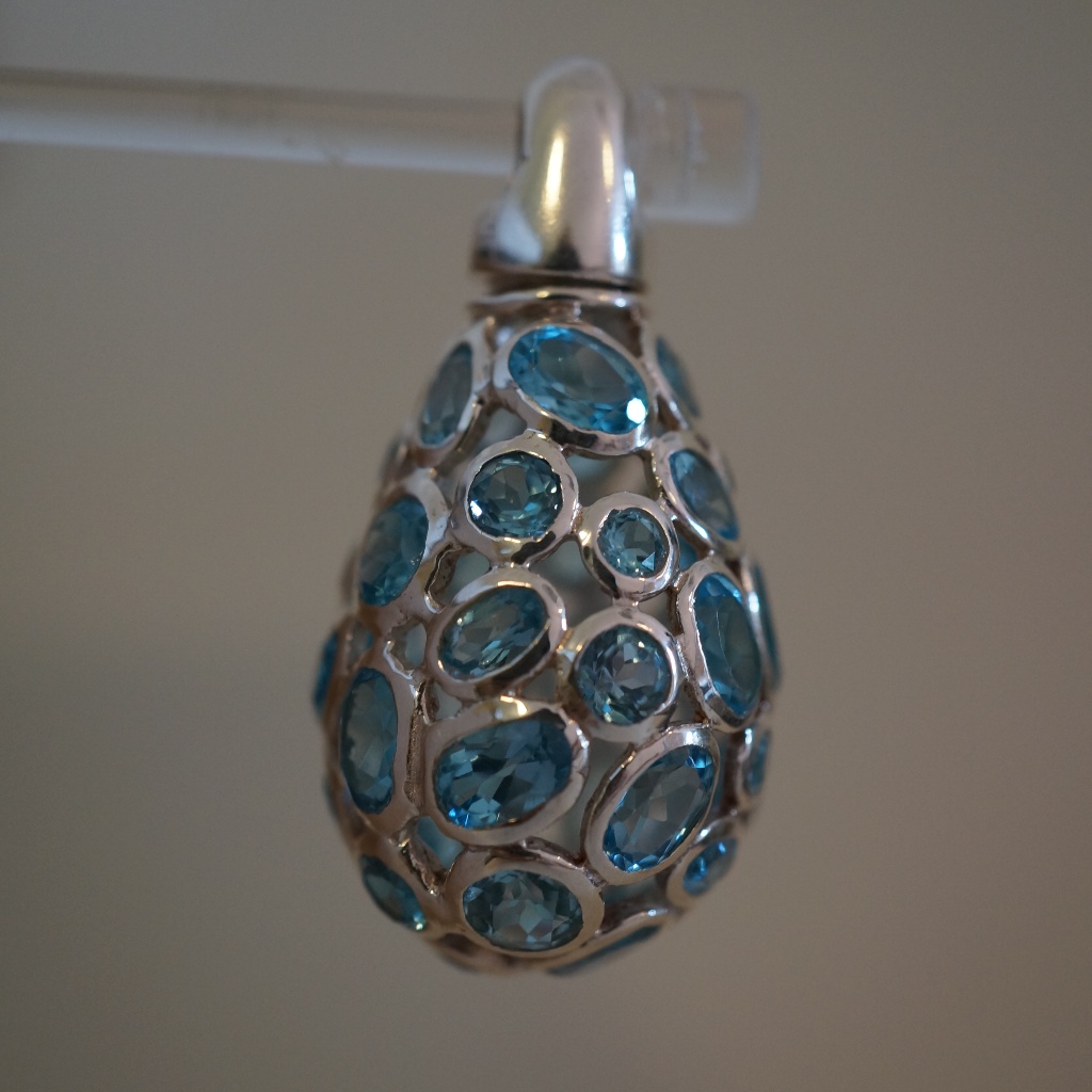 .925 Sterling Silver & Genuine Blue Topaz Pendant